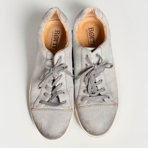 Born Mens Ashram Casual Shoe Size 10.5 M Gray Perforated Leather Sneaker Cap Toe - Picture 5 of 7